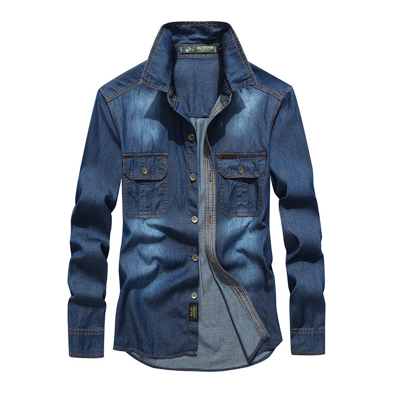 Men's Denim Long-Sleeve Cotton Blend Casual Shirt