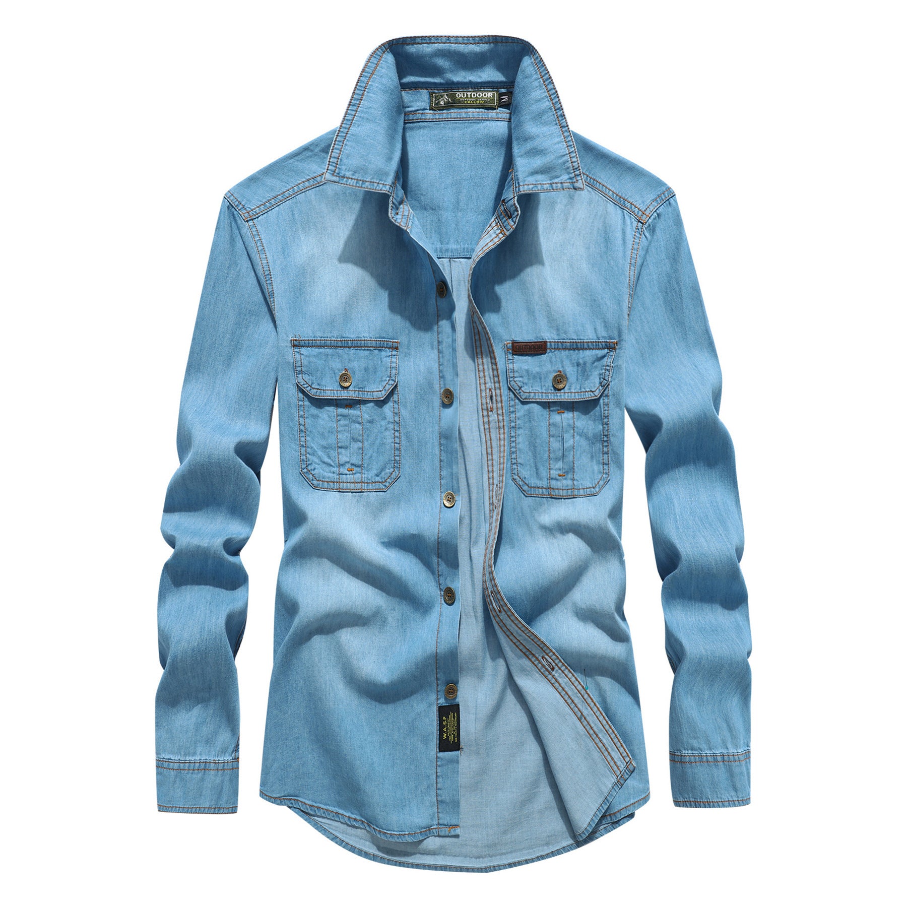 Men's Denim Long-Sleeve Cotton Blend Casual Shirt